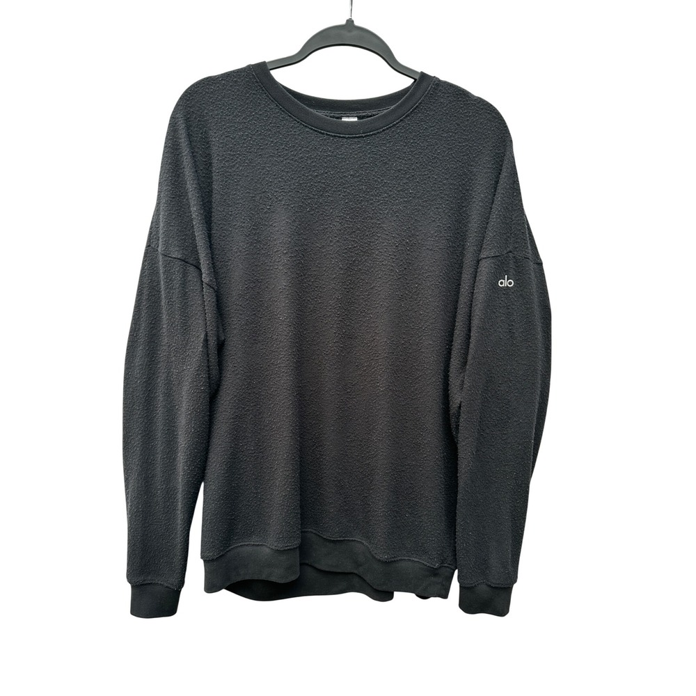 Alo Yoga Soho Textured Crewneck Sweatshirt Relaxed Fit Womens Large Black